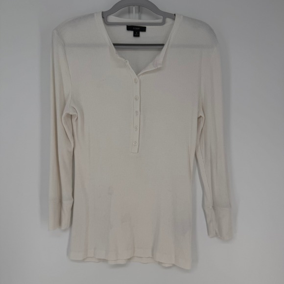 J.Crew Tops - J.Crew Henley Top Womens Small Ivory Ribbed Long Sleeve  Re-Imagined Basic‎
